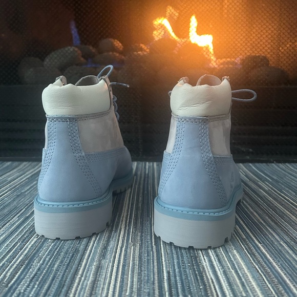 🆕Timberland Big Kids Size 2 Baby Blue and Grey Leather Boots - Picture 5 of 7